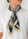Luxe blauwe dames sjaal met barokprint  en zijde-look