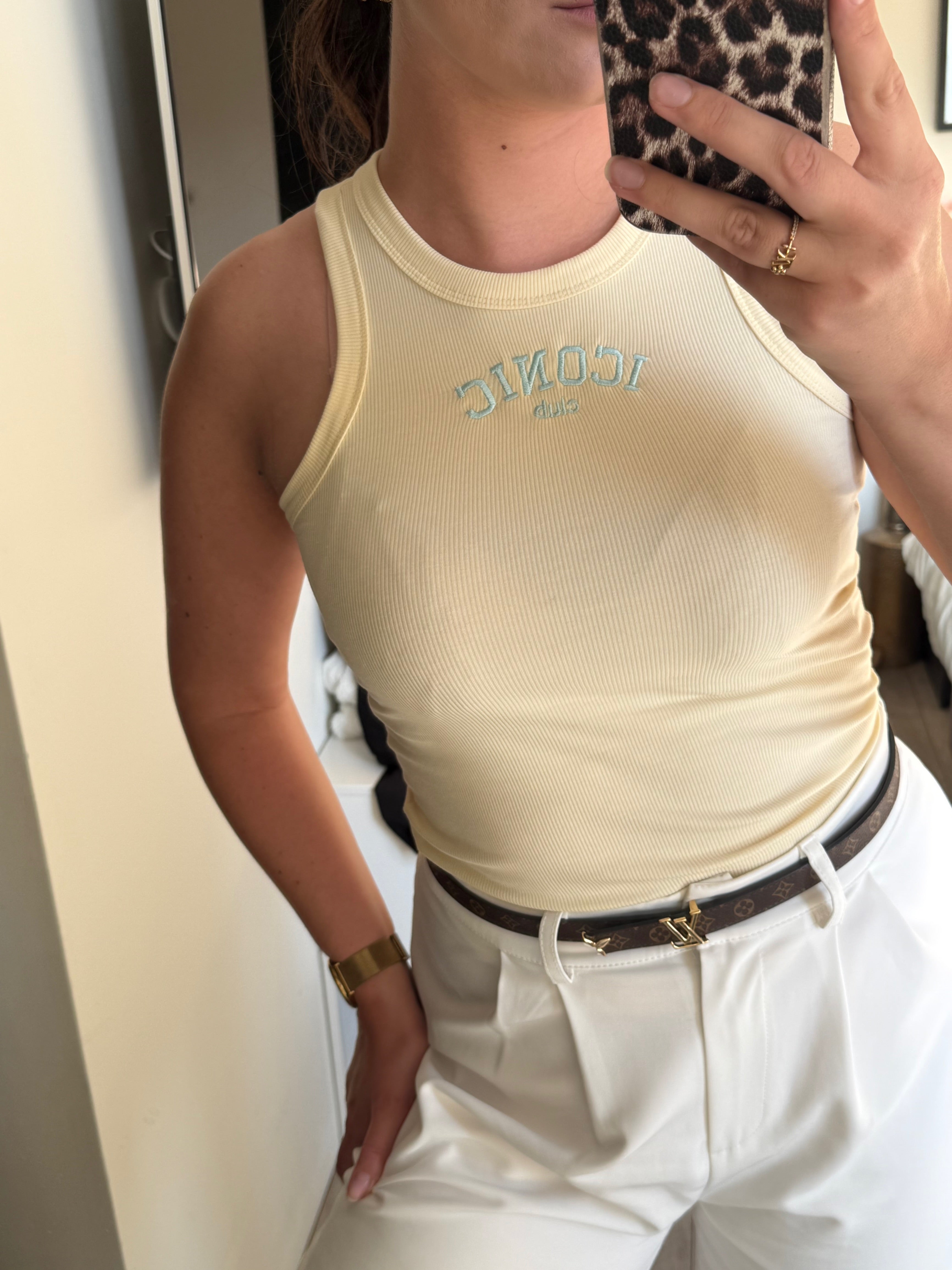 Gele rib tanktop voor dames in butter yellow