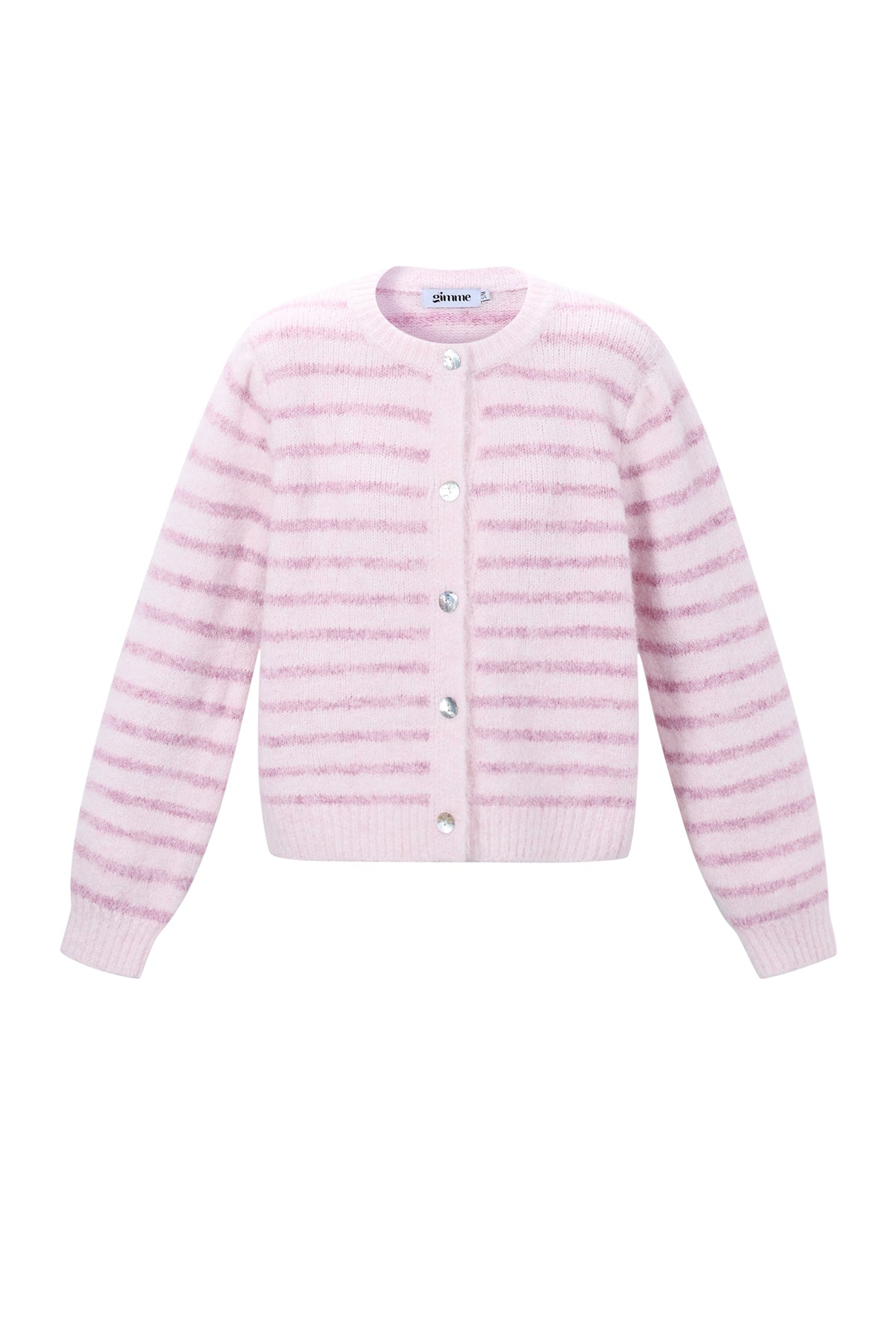 Liv Cardigan roze gestreept gebreid vest met knoopjes