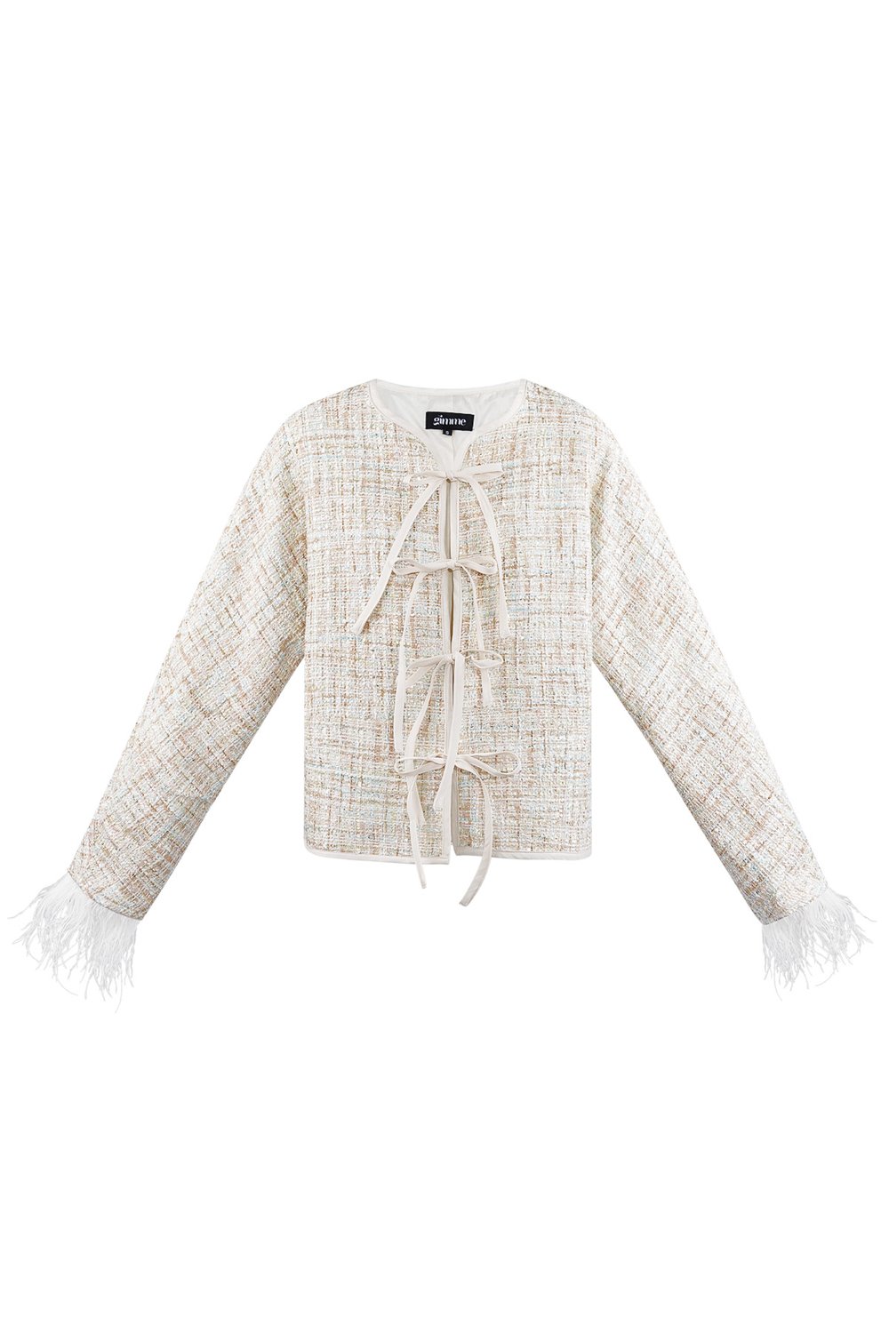 Liva Jacket tweed stijl jasje met veren detail - Label Noré