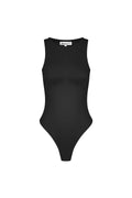 Zwarte mouwloze body met ronde hals en drukknoopsluiting, de ideale basic voor elke outfit.