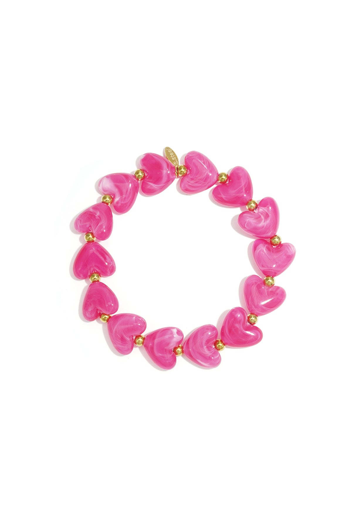 Roze marmeren hartjes armband met gouden details