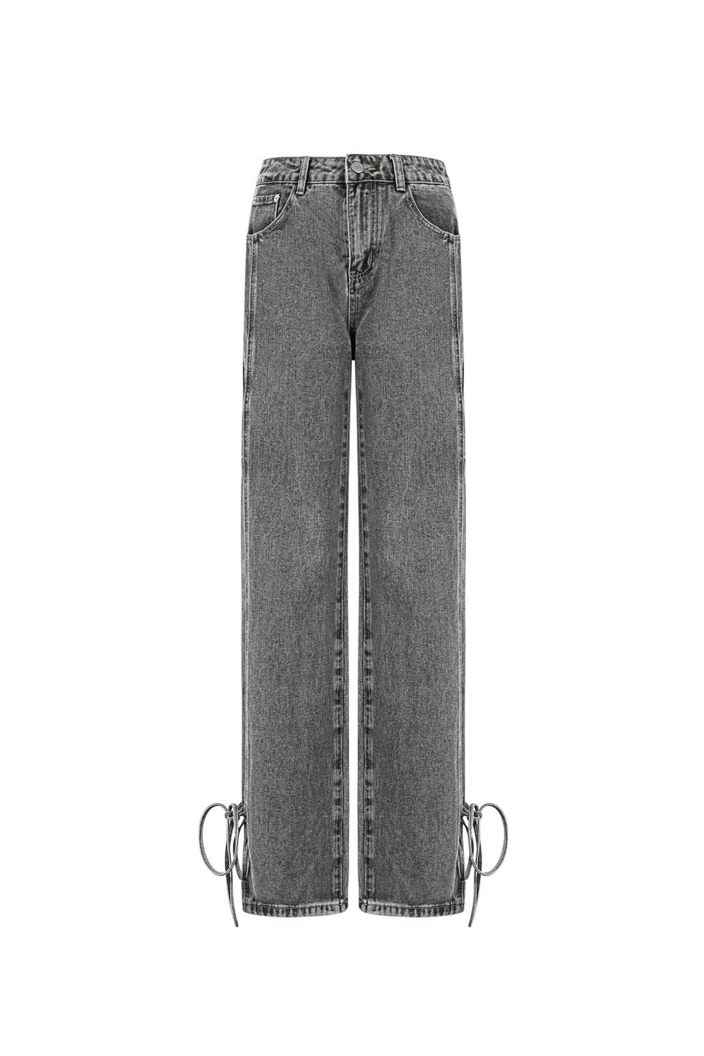 Grijze wide leg jeans met strikjes aan de onderkant - Yara Bow Jeans - Label Noré